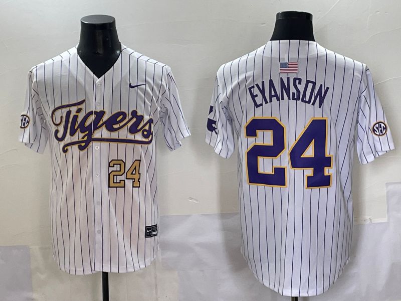 Men 2025 LSU Tigers #24 Eyanson White Stripe Nike Joint Name Nike NCAA Jersey style 5->ncaa teams->NCAA Jersey